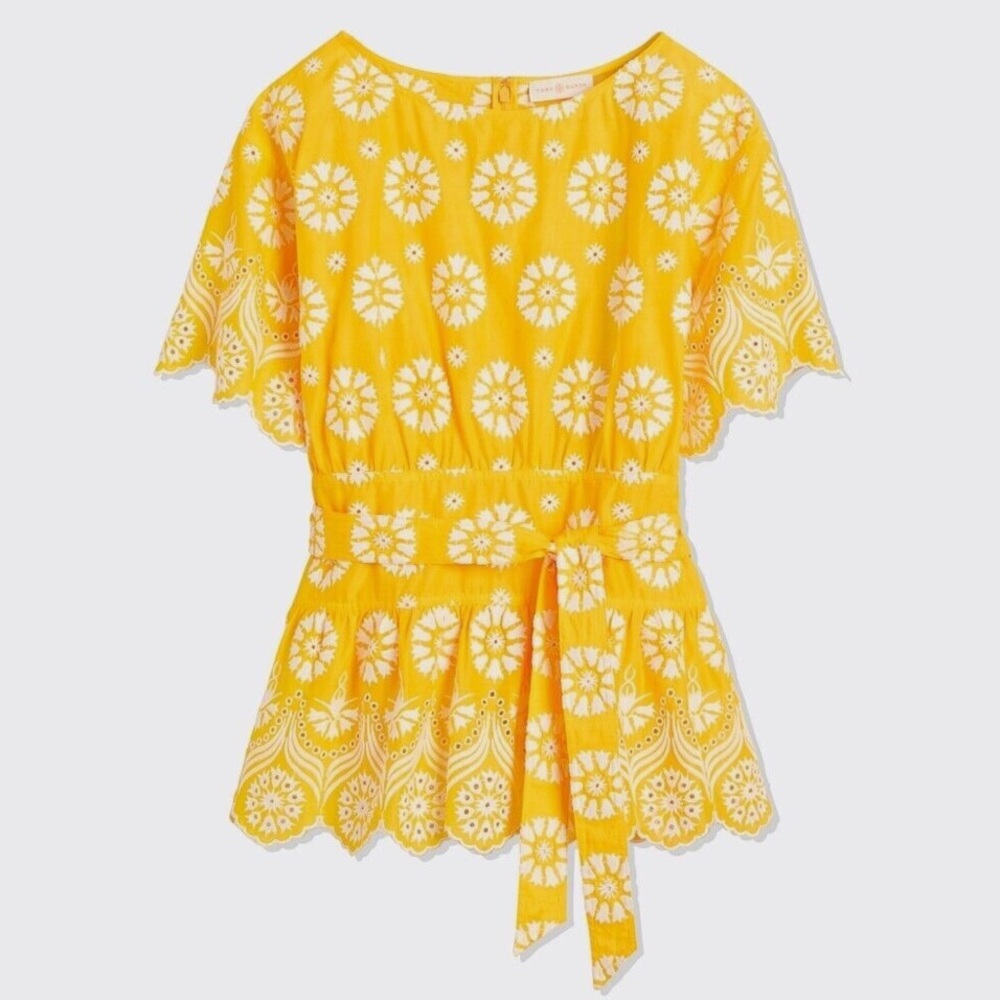 Tory Burch Embroidered Eyelet Top Shirt Belt Designer Yellow Women’s‎ 2